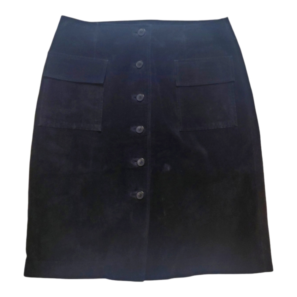 Mossimo Womens Genuine Suede Black Straight Skirt w/ Buttons Y2K Size 4